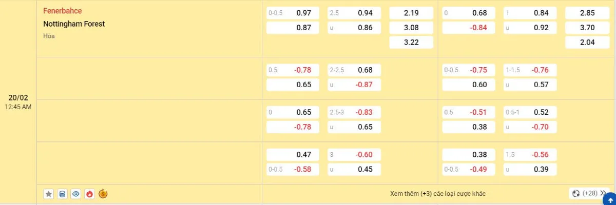 Soi kèo bóng đá Fenerbahce vs Nottingham